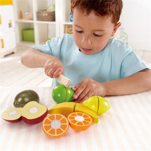 Hape Fresh Fruit Kitchen Playset | Award Winning Wooden Pretend Play Food Set for Kids, Velcro Fruit Slices And Play Knife for Healthy Eating Habits
