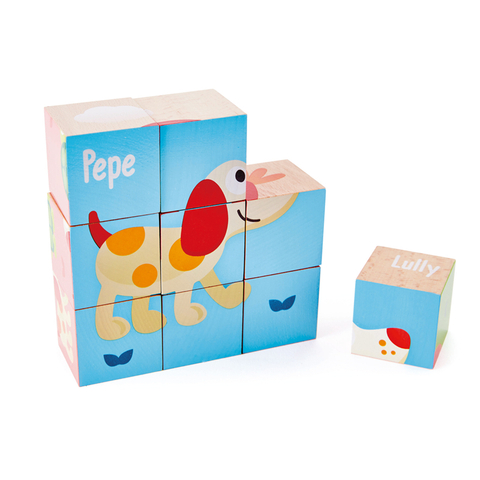 Hape Friendship Puzzle Blocks| 6-in-1 3D Animal Printed Wooden Jigsaw Puzzle Cube