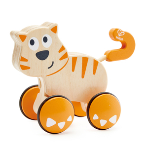Hape Dante Push And Go |  Wooden Push, Release & Go Cat Toddler Toy with Wheels 