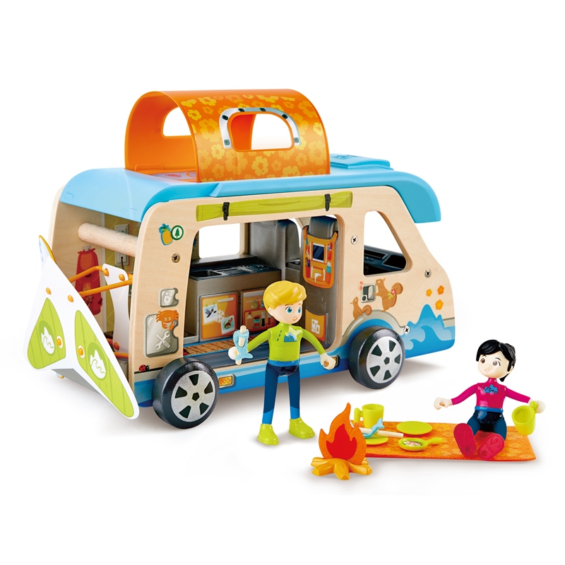 Hape Adventure Van | 23-Piece Wooden Camper Van Toy Set With Surfboards, A Hang-Glider & Camping Accessories 