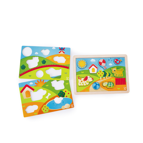 Hape Sunny Valley Puzzle 3 in 1| Multicolored Jigsaw Puzzle For Toddlers