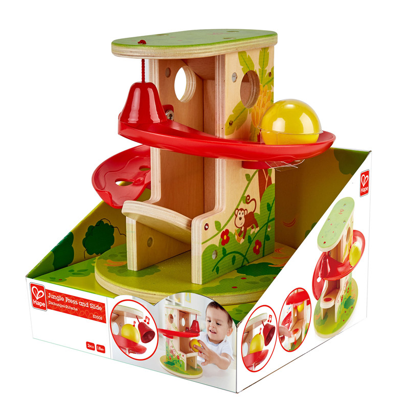 Hape Jungle Press And Slide | Kids Toy with Bell And Wooden Ball, Jungle Themed Lever Operated Toddler’s Game