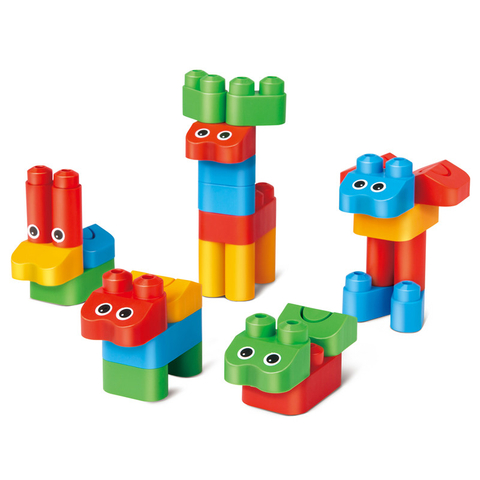 Hape PolyM Animal Kingdom Kit | 31 Piece Building Brick Toy Set with Stickers & Accessories