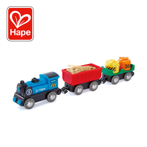 Hape Battery Powered Engine Set | Colorful Wooden Train Set, Battery Operated Locomotive With Working Lamp