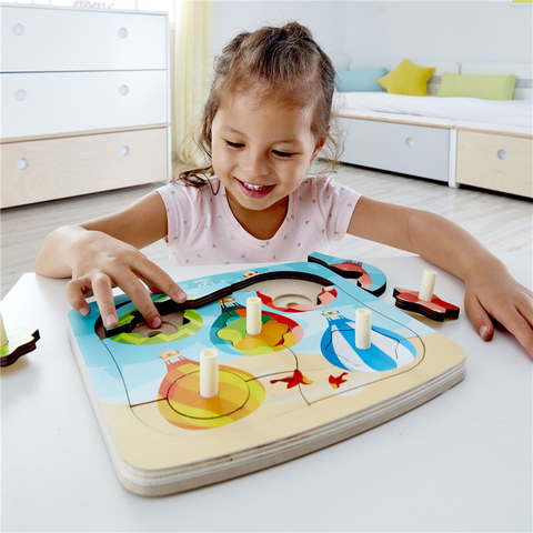 Hape Spinning Balloons Puzzle | Wooden Two Games In One Puzzle with Two Spinning Tops