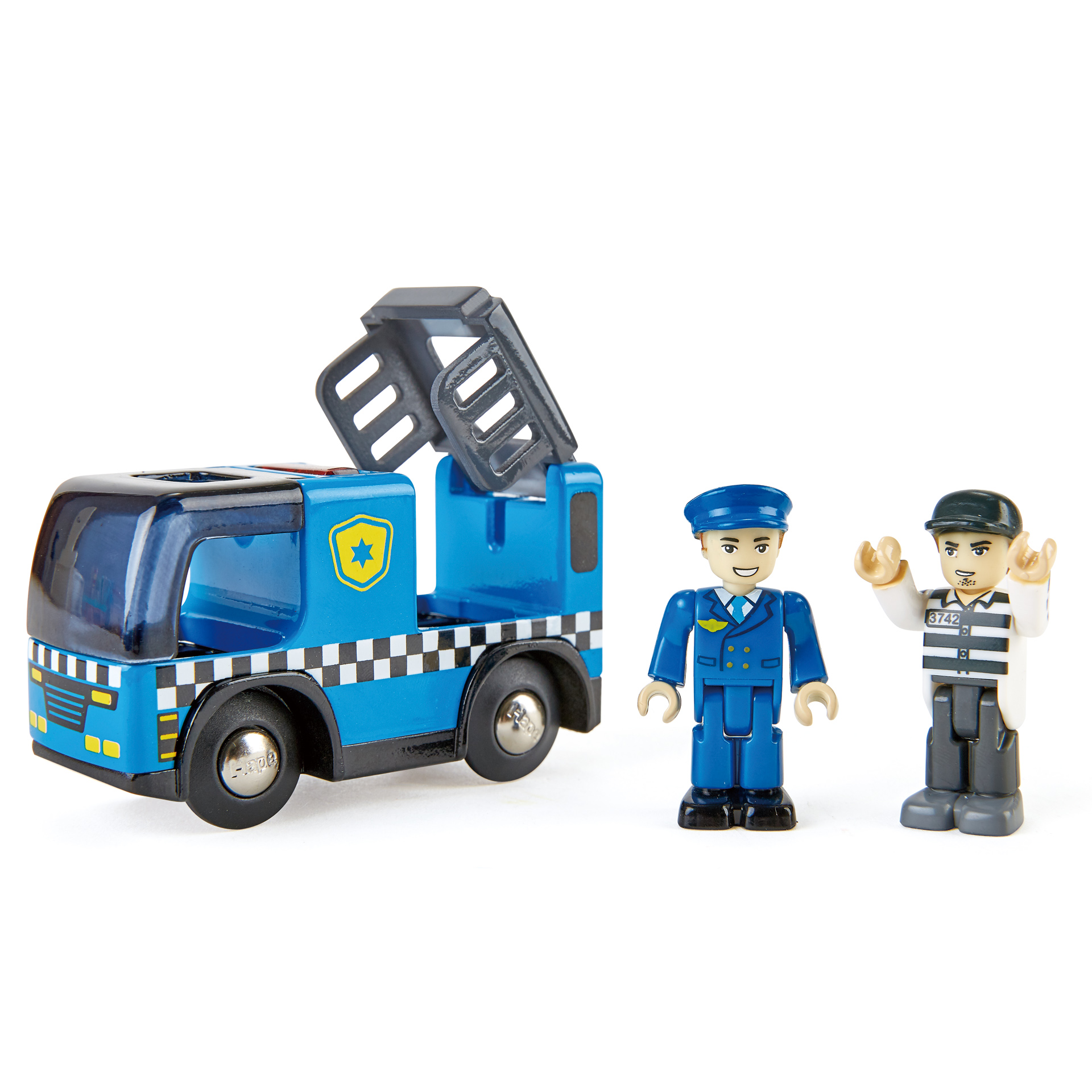 Hape Police Car with Siren | 3 Piece Cops And Robbers Play Set with Action Figures